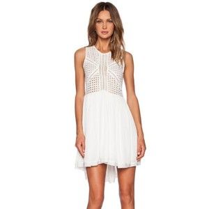 Three of Something Mini Embroidered Sleeveless Asymmetrical White Dress Small